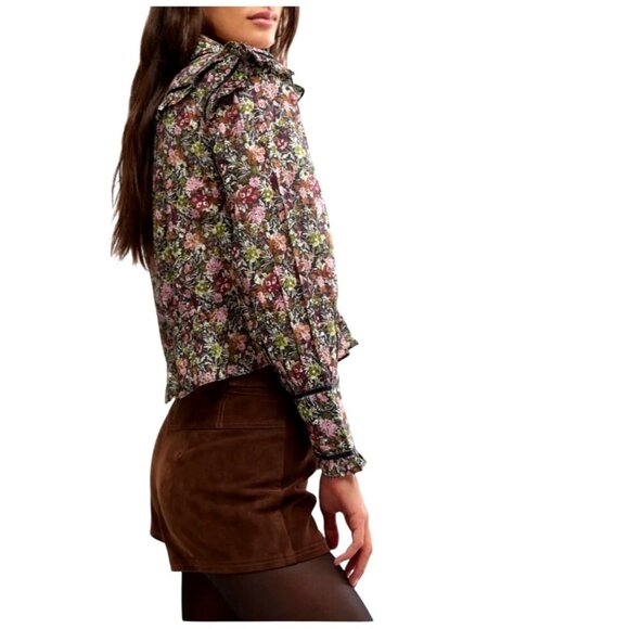 Free People Daybreak Floral Print Long Sleeve Shirt With Ruffle Details Large - Picture 5 of 15